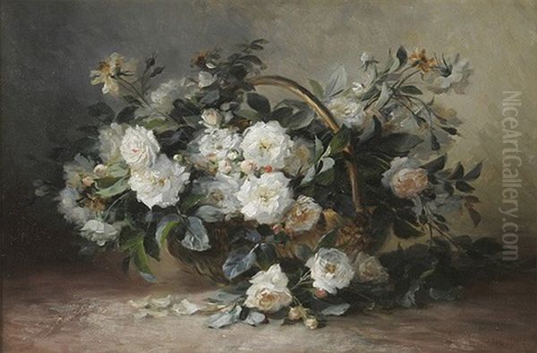 Blumenkorb Mit Weisen Rosen Oil Painting by Louis Letsch