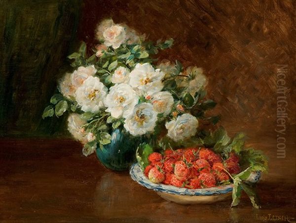 Still Life With Strawberries And Roses Oil Painting by Louis Letsch