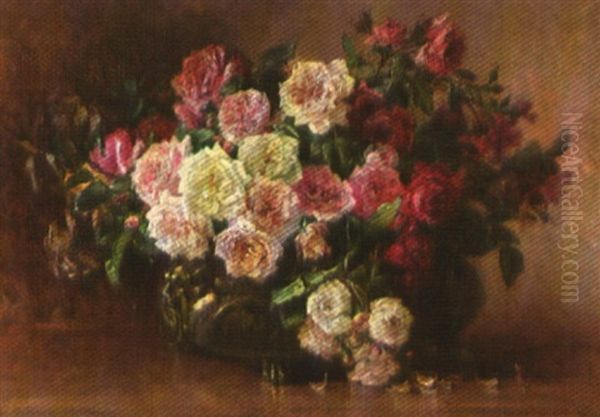 Stillleben Mit Roten Und Weissen Rosen Oil Painting by Louis Letsch