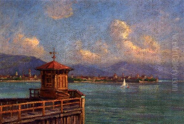 Blick Vom Ehemaligen Lotzbeck'schen Badehaus Auf Die Insel Lindau Oil Painting by Louis Letsch