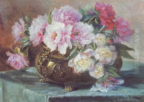 Bouquet De Pivoines Dans Une Coupe En Bronze Oil Painting by Louis Letsch