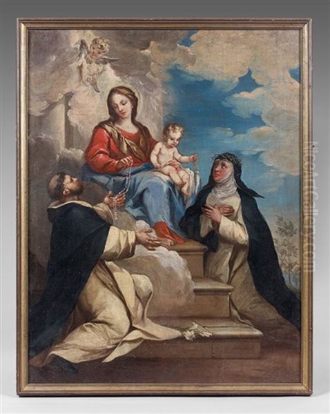 La Vierge Du Rosaire Avec Saint Dominique De Guzman Et Sainte Catherine De Sienne Oil Painting by Bartolomeo Letterini