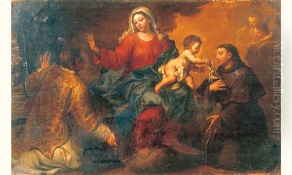 Vierge A L'enfant Entre Saint Laurent Et Saint Antoine Oil Painting by Bartolomeo Letterini