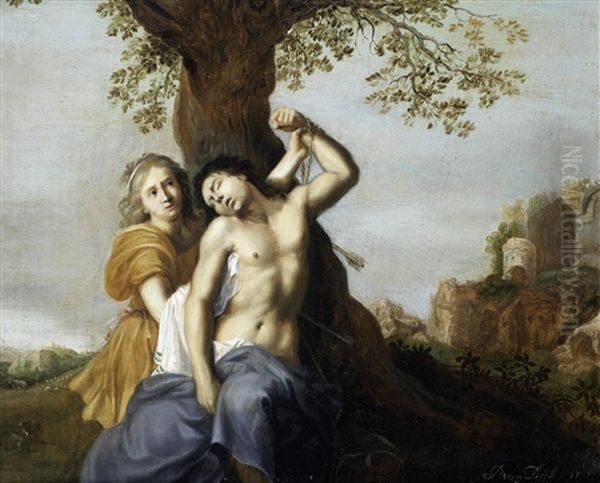 Angelica And Medoro Oil Painting by August Leu the Younger