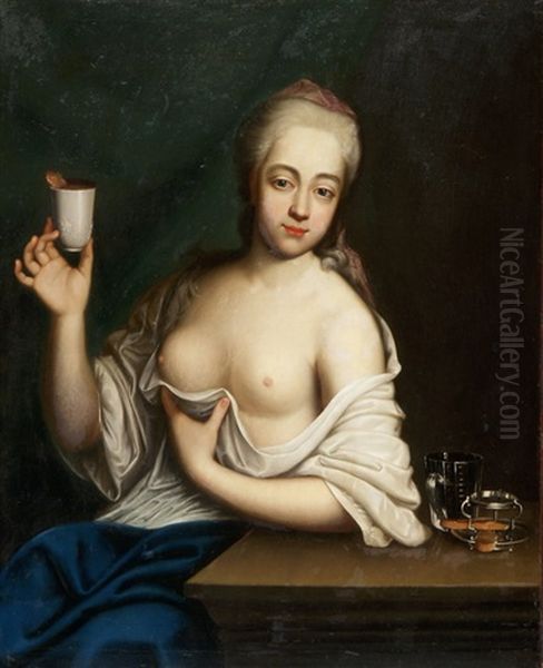 Das Schokoladenmadchen Oil Painting by August Leu the Younger