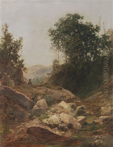 Am Gebirgsbach Oil Painting by August Wilhelm Leu