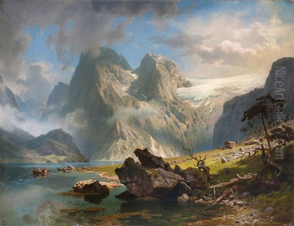 Gletscher Im Fjord Oil Painting by August Wilhelm Leu