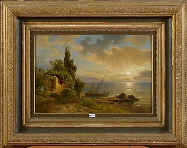 Coucher De Soleil Dans La Baie De Naples Animee by August Wilhelm Leu