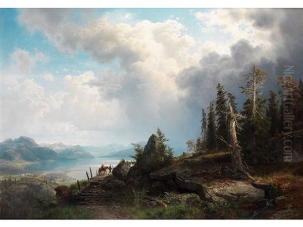 Gebirgslandschaft Oil Painting by August Wilhelm Leu