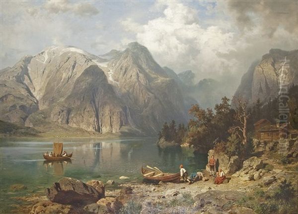 Die Ausfahrt Oil Painting by August Wilhelm Leu