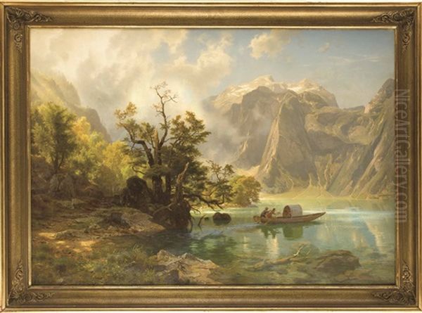 Gebirgssee Oil Painting by August Wilhelm Leu