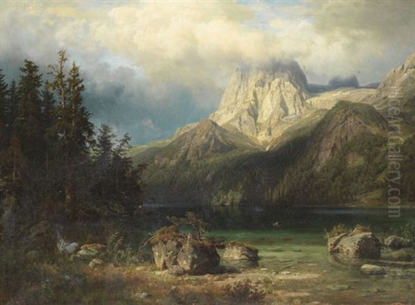 Gebirgslandschaft Oil Painting by August Wilhelm Leu