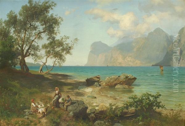 Near The Amalfi Coast Oil Painting by August Wilhelm Leu