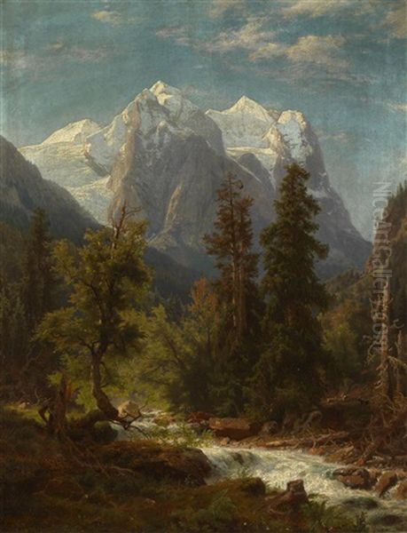 Gebirgslandschaft Oil Painting by August Wilhelm Leu