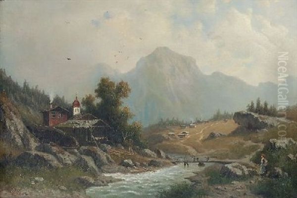 Am Gebirgsbach Oil Painting by August Wilhelm Leu