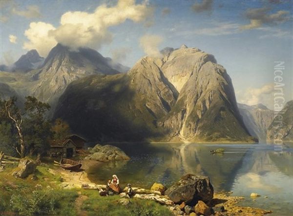 Blick Auf Den Konigssee, Figurenstaffage Oil Painting by August Wilhelm Leu