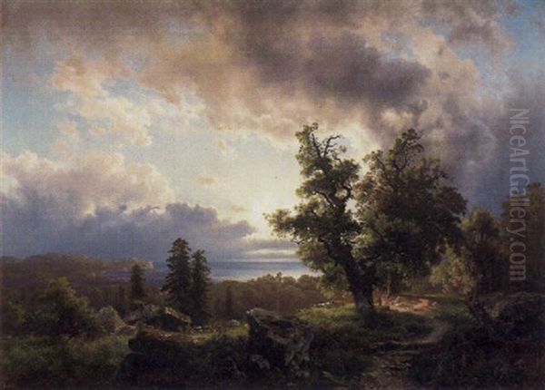 Sonnenuntergangsstimmung An Einem See Oil Painting by August Wilhelm Leu