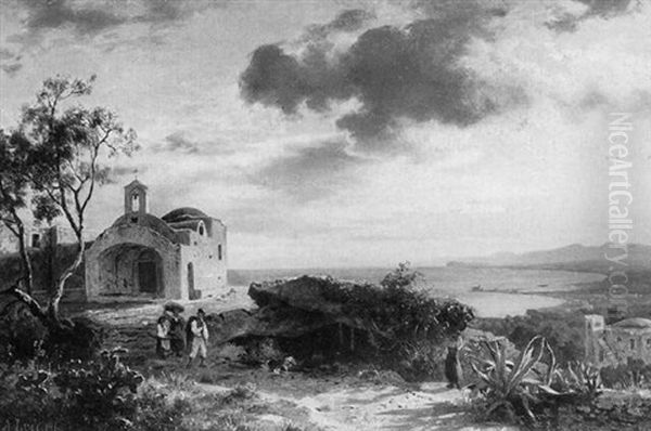 Kapelle An Der Italienischen Kuste Oil Painting by August Wilhelm Leu