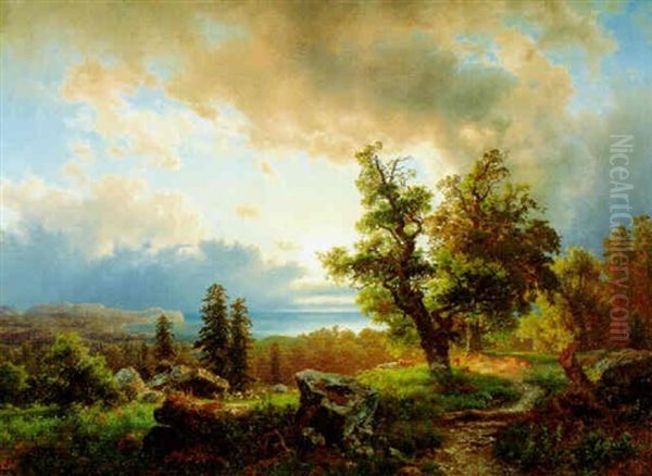 Sonnenuntergang And Der Norwegischen Kuste (?) Oil Painting by August Wilhelm Leu