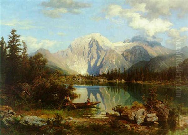 Am Bergseeufer Oil Painting by August Wilhelm Leu