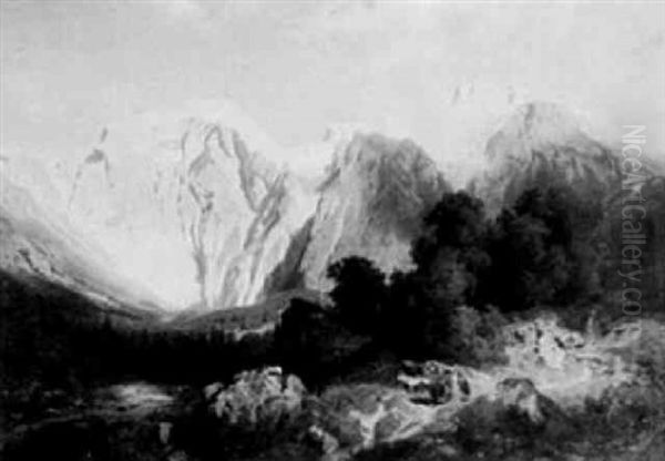 Blick Auf Bergmassiv In Den Bayrischen Alpen Oil Painting by August Wilhelm Leu