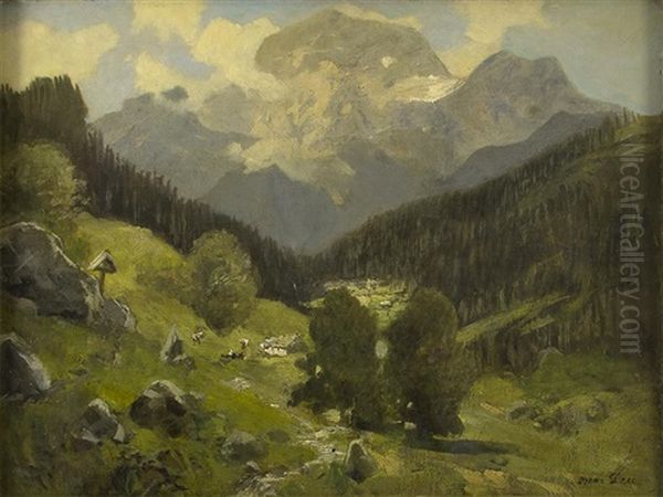 Gebirgslandschaft Im Sommer Oil Painting by Oskar Leu