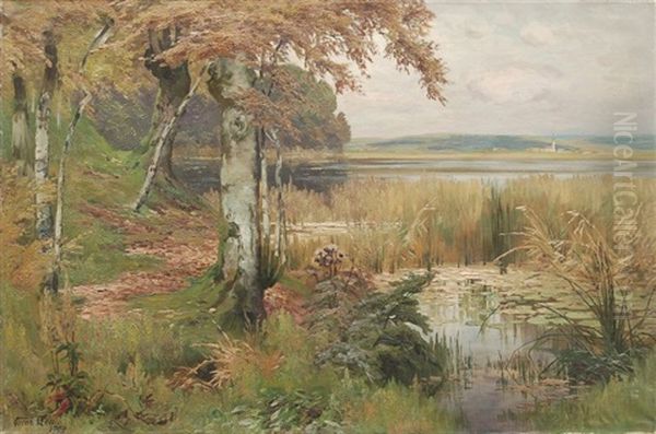 Herbstlicher Weiher Im Voralpenland Oil Painting by Oskar Leu