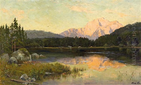 Alpensee Oil Painting by Oskar Leu