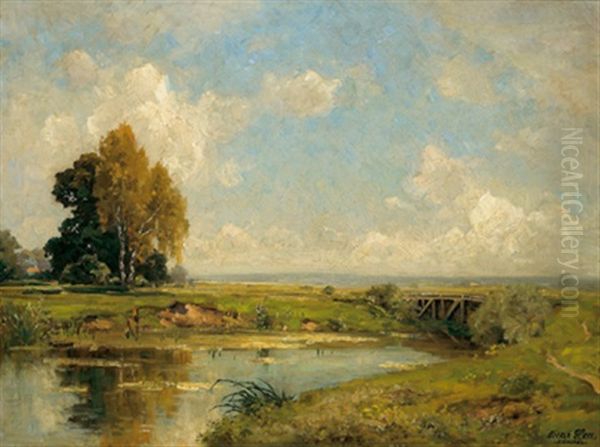 Weite Landschaft Oil Painting by Oskar Leu