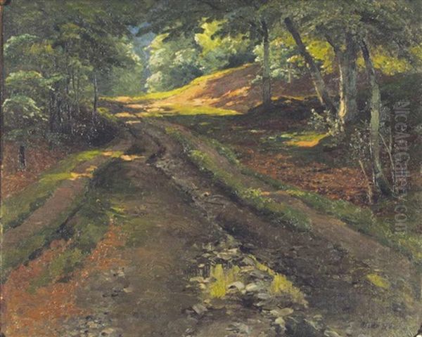 Schattiger Waldweg Oil Painting by Oskar Leu