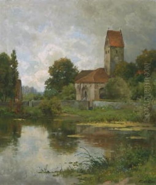 Allacher Kirche Mit Der Wurm Oil Painting by Oskar Leu