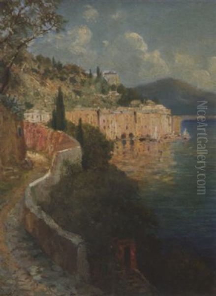 Uferweg Bei Portofino Oil Painting by Oskar Leu