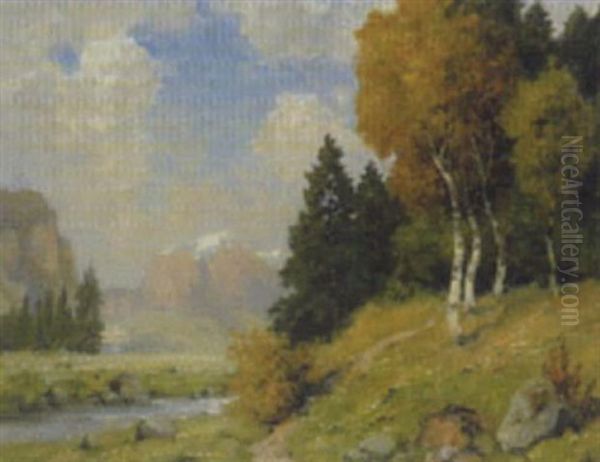 Herbstlandschaft Oil Painting by Oskar Leu