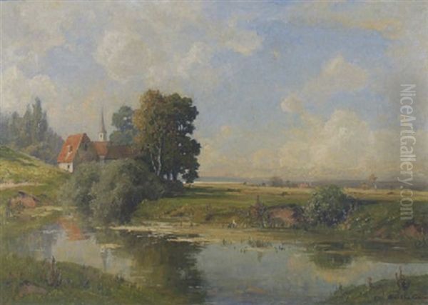 Sommerlandschaft Oil Painting by Oskar Leu