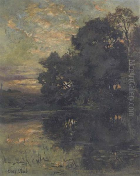 Abendstimmung Am Stillen Teich Oil Painting by Oskar Leu