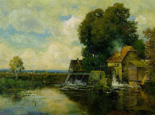 Alte Muhle Am Wasser Oil Painting by Oskar Leu