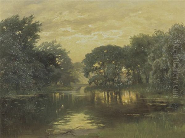 Bewaldeter Teich Oil Painting by Oskar Leu