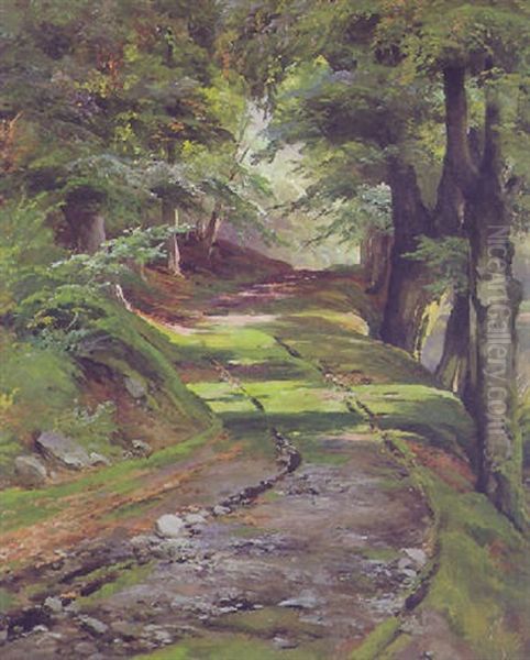 Waldweg Oil Painting by Oskar Leu