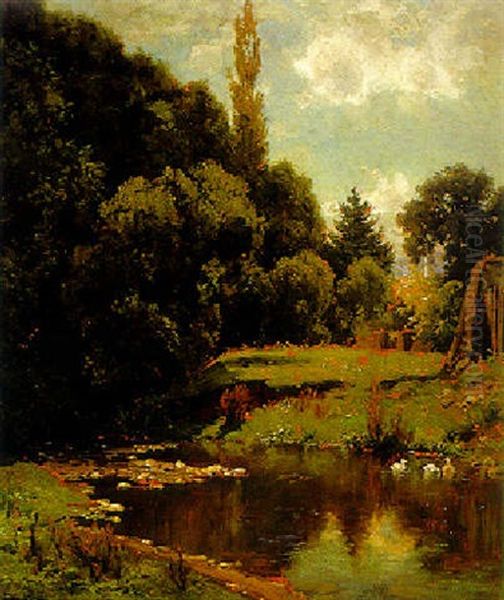 Idyllische Landschaft Oil Painting by Oskar Leu