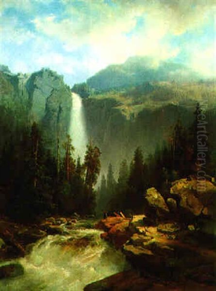 Wasserfall Im Gebirge Oil Painting by Oskar Leu