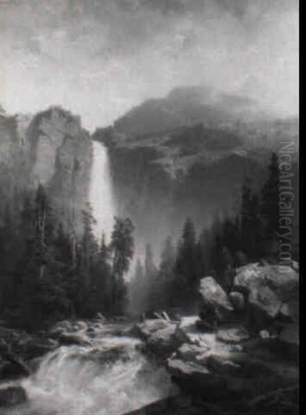 Wasserfall Im Hochgebirge Oil Painting by Oskar Leu