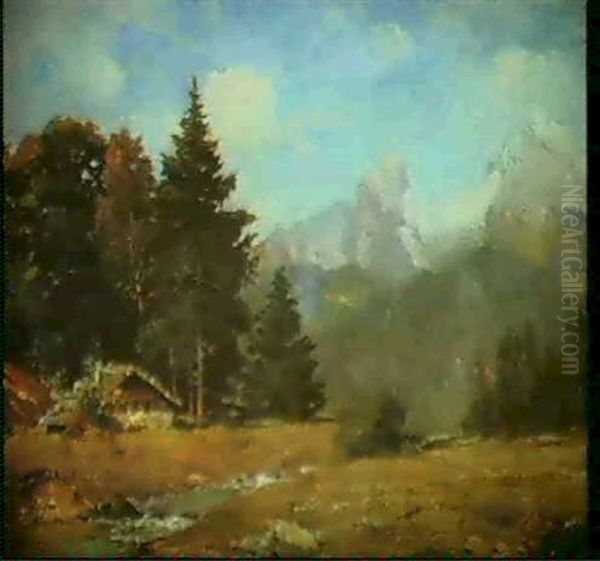 Blick Auf Den Watzmann Oil Painting by Oskar Leu