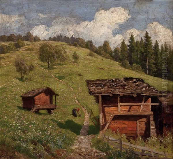 Auf Der Alm Oil Painting by Otto-Friedrich Leu