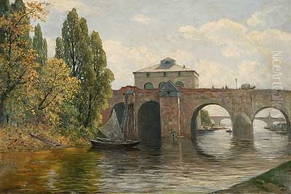 Alte Brucke Mit Bruckenhaus Oil Painting by Otto-Friedrich Leu