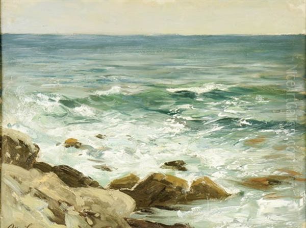 A Rocky Coastline Oil Painting by Otto-Friedrich Leu