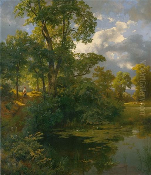 Bewaldete Mittelgebirgslandschaft Oil Painting by Otto-Friedrich Leu