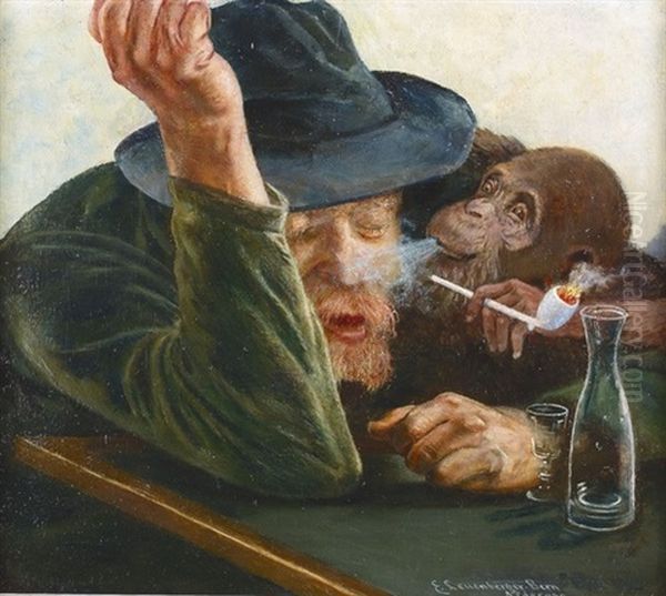 Der Trinker Mit Dem Affen Oil Painting by Ernst Otto Leuenberger