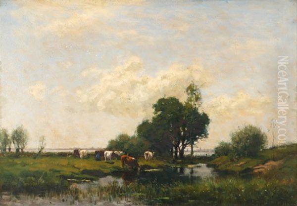 Milking Time, Holland Oil Painting by Johannes Karel Leurs