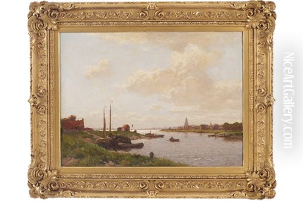 Dutch Estuary Oil Painting by Johannes Karel Leurs