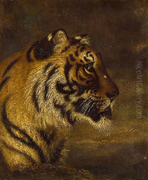 Tigerkopf Oil Painting by Gottlob Heinrich Leutemann